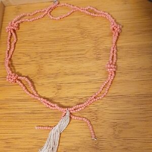 Pink Beaded Necklace with Tassel